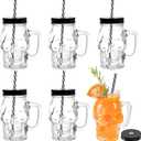 TOPZEA 6 Pack Skull Mason Jars with Handle, 16 Oz Glass Beer Mugs Gothic Wide Mouth Tumbler Cup with Straws and Lids, Novelty Pub Bar Mug Halloween Drinking Glasses for Beverage, Liquor, Mix Cocktail