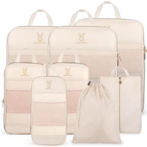 Expandable Compression Packing Cubes for Suitcases,6 Set Lightweight Compressible Travel Packing Organizer for Carry on Suitcase,Organizer Bags Set as Travel Essentials for Women (6 Pcs(XL,L,M*2,S,laundry bag), Beige)