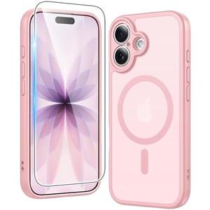 FNTCASE for iPhone 17 Case Matte: Magnetic Phone Cases with Screen Protector Drop Proof Compatible with Magsafe Slim Anti Yellowing Rugged Shockproof Protective Translucent Cell Cover (C-Pink)