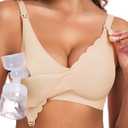 Vinfact Pumping Bra Hands Free-Adjustable Breast Pump Bra Holding & Every Day Bra Wireless Comfortable Bras-Perfect 2 in One (Beige, L)