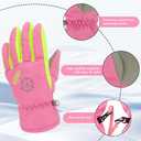 2 x 3 Sizes Kids Gloves, Snow & Ski Gloves for Boys & Girls, Winter Waterproof (M9-12 Years, Red)