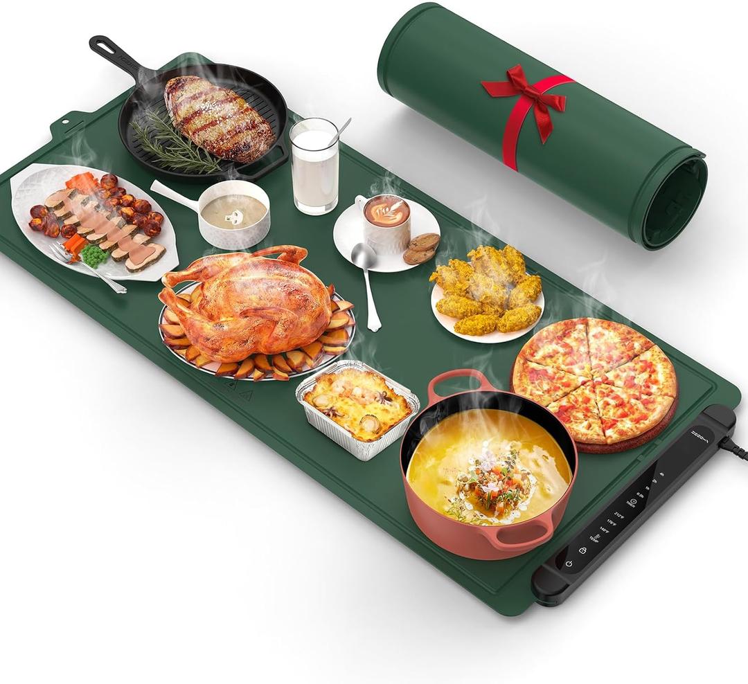 Warming Mat for Food Extra Large: 36"X16" Adjustable Silicone Food Warming Mat Heating Pad Food Warming Pad for Kitchen Counter Warming Trays for Buffets Party Hot Plates for Countertop Gifts Green
