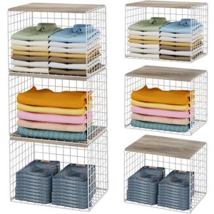 Closet Organizers And Storage Shelf, 3Pack Stackable Closet Storage Bin Basket For Clothes Sweaters With Top Board, Widened Opening, Heightened Height, Large Capacity Sturdy Clothing Storage Organizer