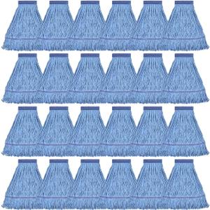 Matthew Cleaning Heavy Duty Mop Head Commercial Grade Replacement for General and Floor Cleaning, Wet Industrial Blue Cotton Looped End String Head Refills (Case of 24) Blue