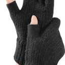 Pleneal Fingerless Gloves for Women Men - 2 Pairs Womens Winter Glove, Warm Knit Gloves for Cold Weather with Elastic Cuff (Black)