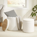 Royal Windsor Boucle Round Ottoman with Storage Set of 2,Small Foot Stool Ottoman for Living Room, Small Coffee Table,Vanity Stool with Storage for Bedroom, White