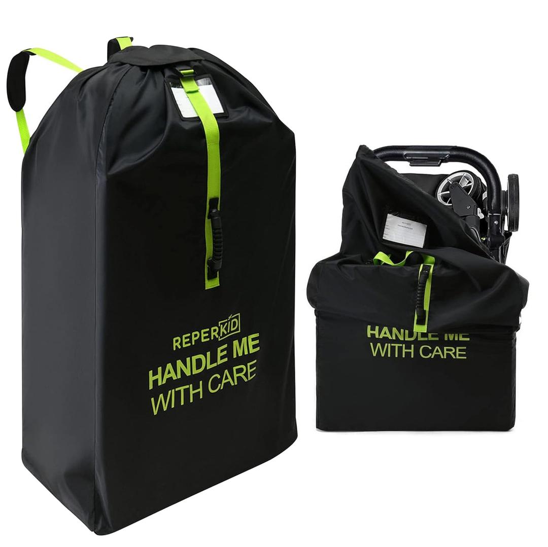 Reperkid Large Stroller Bag for Airplane Travel, Black & Green, 47" H x 24" W x 15" D, Fits Most Large, Single, Double, Jogging Strollers Premium Waterproof Cover, Adjustable Shoulder Straps