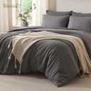 Queen Comforter Set, Comforters Queen Size Luxury Ultra-Soft Jersey Knit Bedding Sets, Strip/Dark Gray Lightweight Down Alternative Bed Comforte Queen for All Season, 3 Piece Bedding Setrey