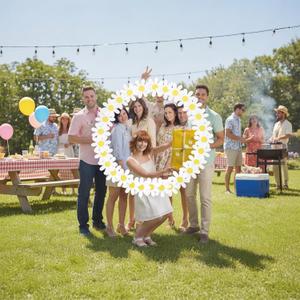 Sabary 31.5 Inch Boho Daisy Photo Booth Prop Outdoor Large Two Groovy Daisy Birthday Party Decor Summer Flower Picture Frame for Garden Yard Porch Wedding Baby Shower Hippie Party Supplies, 12.99 x 12.99 inches