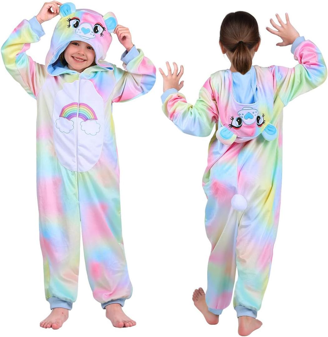 Christmas Cosplay Dress Up Hooded Animal Onesie Costume for Kids 4-12, Plush Xmas Holiday Gift for Boys & Girls (Medium ( 7-8 Years ), Beary Cute)