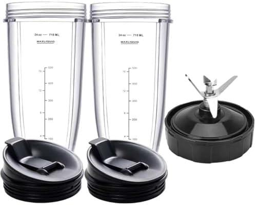 2 Packs Ninja Blender Cups & 7 Fins Blender Blade Replacement Compatible with Ninja Blenders BN401 BN751 BN801 BL642 BL480-30 BL490-30 BL640 CT680 CT640C CT641 NN100 NN210 NN102 BL2012