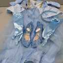 Blue Princess Costume Dress for Girls Kids Halloween Cosplay Party Outfit with Accessories (5-6 Years)