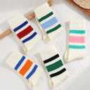 Retro Striped Crew Socks Sport Socks,Casual Cotton Stretchy Socks, with Seamless Toe for Men and Women Multicolor (White)