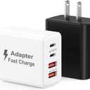USB C Charger Block 40W, 2Pack 4-Port Type C Fast Charging Blocks, PD USB C Wall Plug + QC USB A Charger Cube Multiport Brick Compatible with iPhone 16 15 14 13 12 11 Pro Max XS, Samsung (Black+White)