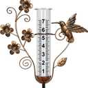 shumi Rain Gauge Outdoor - 7 Inch Rain Gauges for Measuring, Bronze Hummingbird Decorative Rain Gauges Feezeproof, Metal Flower Water Gauge for Garden Yard Decor, Gardening Gifts for Women