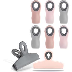 COOK WITH COLOR Bag Clips - Heavy Duty Chip Clip and Refrigerator Magnet Clips for Food Storage with Air Tight Seal Grip, Pink and Grey, Pack of 6