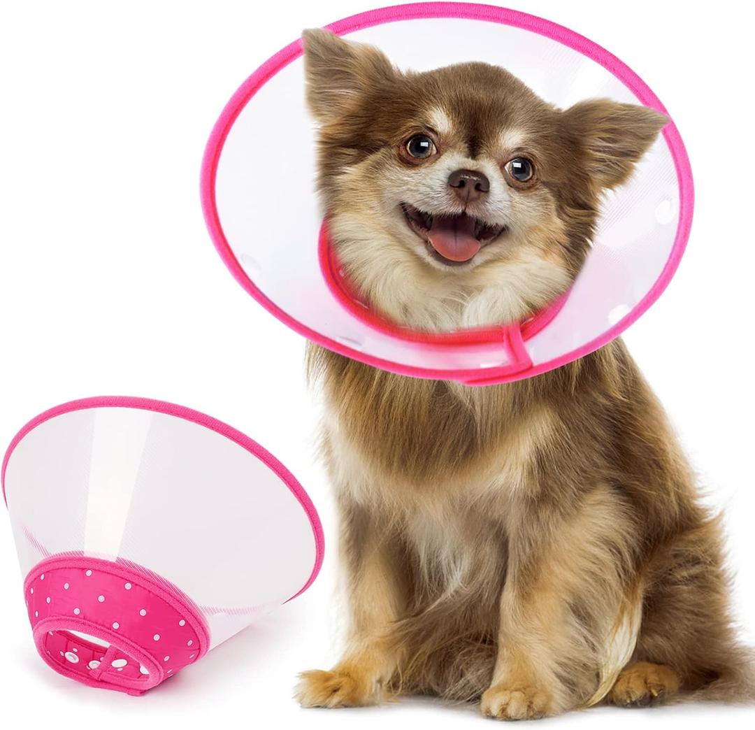 Vivifying Pet Cone for Cats and Dogs, 3 Size of Adjustable 5.7-8in Lightweight Recovery Elizabethan Collar for Cats, Puppies and Mini Dogs (Pink) M
