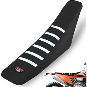 Motorcycle Universal Seat Cover Non-Slip Rubber Striped Gripper Soft Sewing for CRF WR WRF RMZ YZF SXF EXC EXC XC SX CR KLX Dirt Pit Bike Motocross Off Road Motorbike (White)