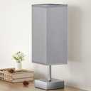 aooshine Grey Table Lamp - Bedside Lamp for Bedroom, Minimalist Nightstand Lamp with Square Fabric Shade, Desk Lamp for Kids Room Dorm (12.8in)