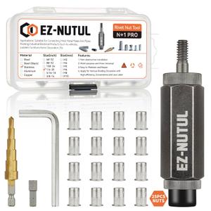 Rivet Nut Installation Tool Set Flat Head Rivnut Threaded Insert Nut Kit SAE & Metric for Metal Heavy Duty Zinc Plated Nutsert (1/4-20(Rivet Nut Tool-25pcs, Stainless))