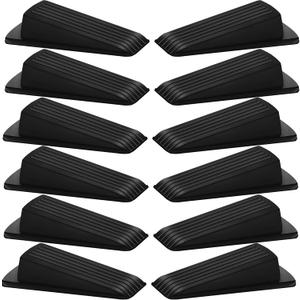 Beieverluck 12 Pack Door Stoppers for Bottom of Door Rubber Door Stop Wedge Sturdy Stackable Door Stops for Floor Wall Carpet Heavy Duty Door, Black