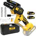 Mini Chainsaw Cordless Battery Powered, Electric Hand Held Small Powerful Chain Saw, 4 Brushless & Auto Oling, Portable and Easy for Tree Trimming Branch Purning Wood Cutting(Includes 2 Batteries)
