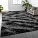 Deerhoo Large Shag Area Rugs 9 x 12, Tie-Dyed Plush Fuzzy Rugs for Living Room, Ultra Soft Fluffy Furry Rugs for Bedroom, Anti-Skid Indoor Carpet Nursery Rugs for Kids Room Home Decor, Black Grey