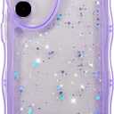 ZTOFERA for Samsung Galaxy S23 Plus 5G Case 6.6",Cute Curly Wave Case with Star Glitter,Clear Shiny Bling Soft TPU Shockproof Phone Protective Cover for Women Girls-Purple