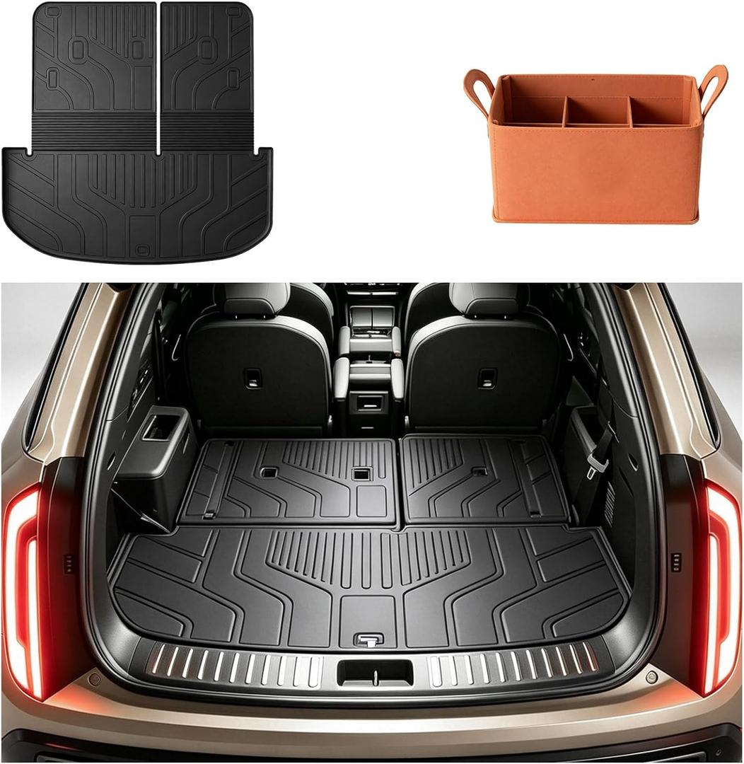 Prosheve Cargo Trunk Mat with Backrest Mats for 2027 Kia Telluride,All Weather Protection TPE Custom Fit Cargo Liner Telluride Accessories,Black