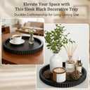 Handmade Tray for Coffee Table Decor, 12in Black Round Coffee Table Tray, Wooden Centerpiece Decorative Trays for Home Decor, Perfume Decorative Tray for Living Room, Bedroom, Bathroom