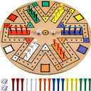 Wooden 3-6 Players Board Game Set with 24 Pieces and 2 Dice, Fast Track Game Night for Adult Teens Family Game, 6 Colors (14.2 Inch)