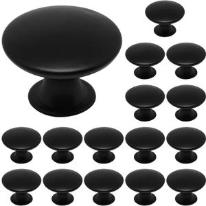 16 Pcs Black Cabinet Knobs, Round Dresser Knob Kitchen Drawer Knobs, Single Hole Cupboard Door Knob Dresser Drawer Pulls Handles