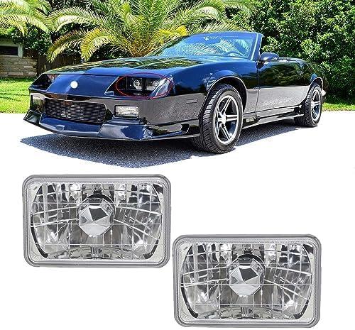 YLT AUTO Chrome Crystal Semi-Sealed Headlights 4 x 6 Inch Glass Lens H4 HID LED Halogen High and Low Beam Replacement Kit (Pair) (WQ-1005)