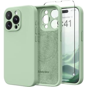 Magnetic for iPhone 15 Pro Max Case, Compatible with MagSafe, [Full Camera Protection][Screen Protector] Silicone Shockproof Protective Phone Case for iPhone 15 Pro Max 6.7", Light Cyan