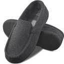 DL Men's Memory Foam Moccasin Slippers Breathable Moccasin Slippers Micro Wool House Shoes Anti-Slip Sole Indoor Outdoor Size 10, Tan Gray 