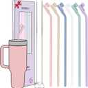 Reusable Replacement 12 inch Long Silicone Straw With Cover, Stocking Stuffers Gifts for Women Men Teens Girls Boys, Compatible with Stanley Tumbler Cup Accessorie 40 oz 30 oz, Bent and Straight (2x 6 Pack)