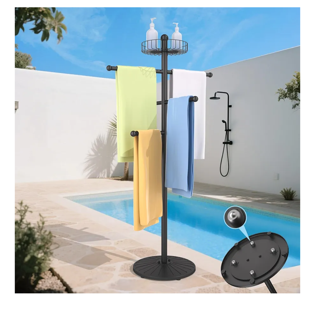 Weighted Pool Towel Rack Outdoor, Stainless Steel Main Pole, Removable Pool Towel Holder, Towel Tree for Beach, Pool Outside.