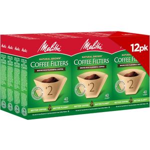 Melitta #2 Cone Coffee Filters, Unbleached Natural Brown, 40 Count (Pack of 12) 480 Total Filters Count
