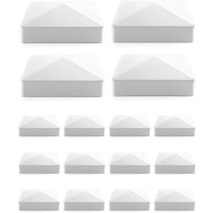 QWORK 16 Pack 5" Vinyl Pyramid Style Fence Post Cap, Vinyl Post Caps, Decorative Mailbox, Lamp Post, Deck, Dock, Piling Caps, Protect Wooden Fence Poles Outdoor, White 5" x 5"