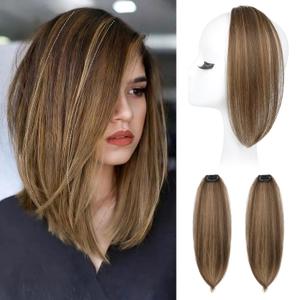 REECHO Clip in Hair Volumizer, 2PCS 12 inch Short Thick Clip in Hairpieces Adding Extra Volume Hair Extensions for Women - Chocolate Brown with Highlights