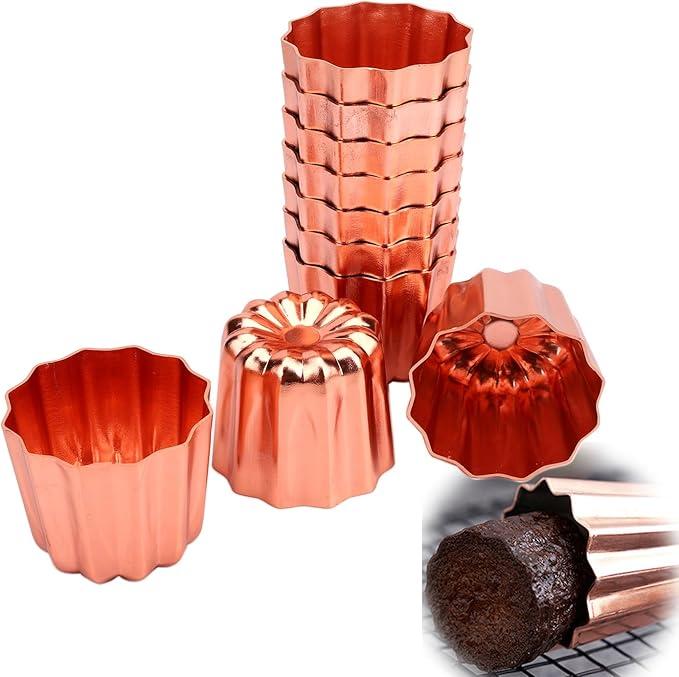 robebeee 6pcs 2 Inch Fluted Side Flower Cup Shape Nonstick Golden Aluminium Canele Molds Tart Maker Jelly Cheese Holder Baking Tools
