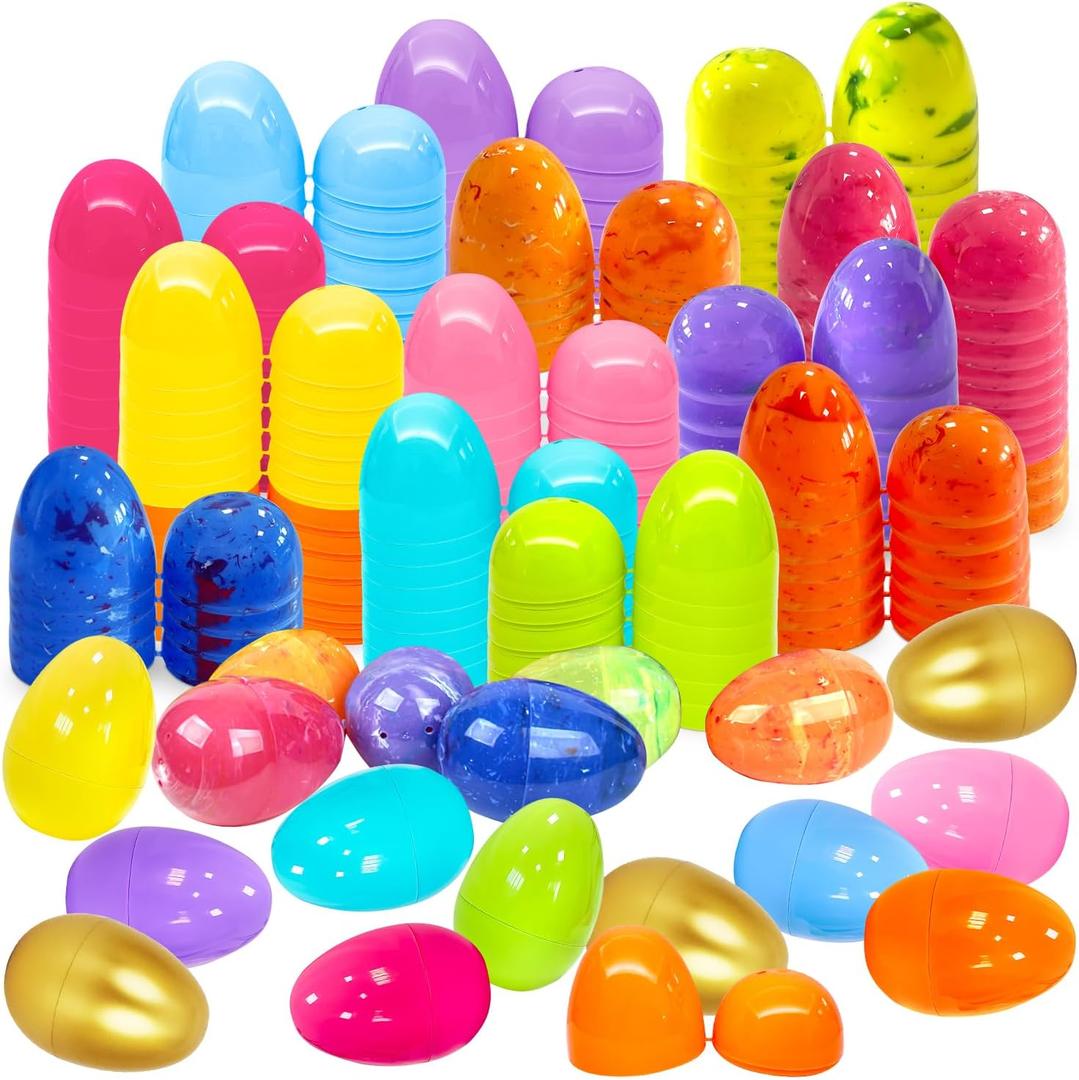 Aviski 96Pcs 2.4" Small Iridescent Marble Easter Eggs with Golden Eggs for Kids Basket Bag Stuffers Fillers, Easter Hunt Game, Toys Filling Treats and Easter Theme Party Favor