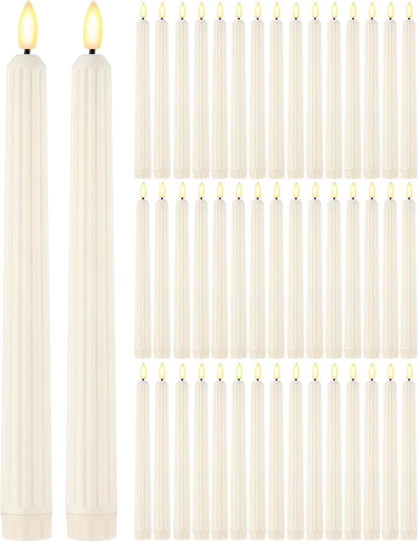 Treela 72 Pcs Flameless LED Taper Candles Battery Operated Candles Bulk 11 Inch Flickering Fake Candlesticks with Warm Light for Valentines Day Church Wedding Party Battery Not Included (Fluted, Ivory)