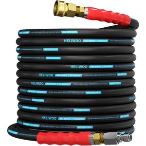 4800 PSI Pressure Washer Hose 50FT, 3/8'' Steel Wire Braided Kink Resistant Power Washing Extension Hose for Cold & Hot Water Max 248F, Qucik Connect Ends, Black and Blue