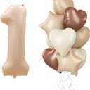 40 Inch Number 1 Balloon Decor, Cream Brown Foil Neutral Heart 1 Balloons with Taupe Star Helium Balloon for Girls Boys 1st Birthday Anniversary Baby Shower Party Boho Decoration Supplies (Beige)