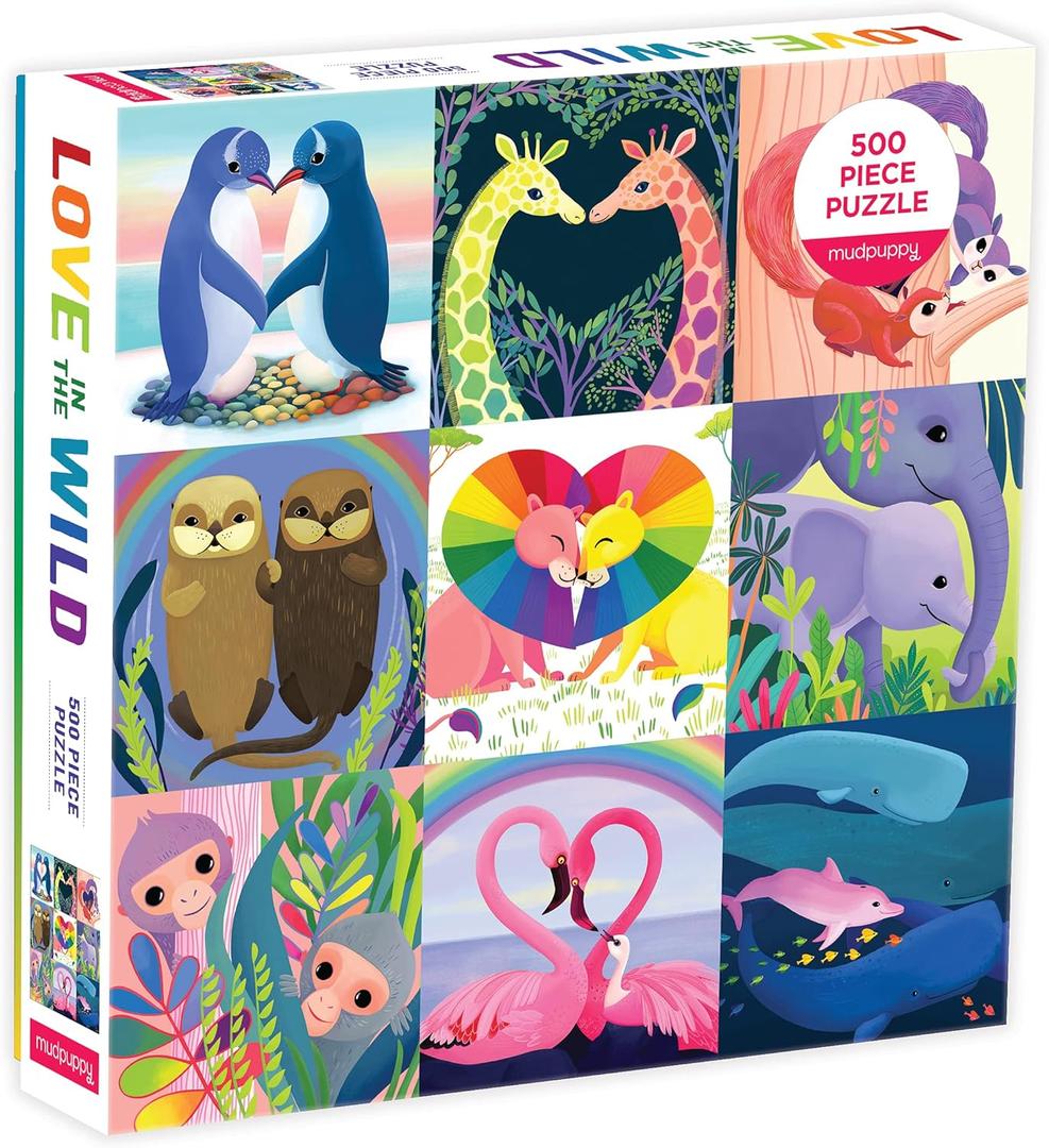 Mudpuppy's Love in The Wild 500 Piece Family Puzzle, Highlighting Love Found in The Animal Kingdom, Bright Artwork for Hours of Puzzling Fun, Perfect for Ages 8+, Puzzle Image Insert Included