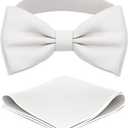 Adam Young Men's Bow Ties with Handkerchief Pre-Tied Style Formal Satin Classic Bowtie for Tuxedo Faux Silk (White, M)