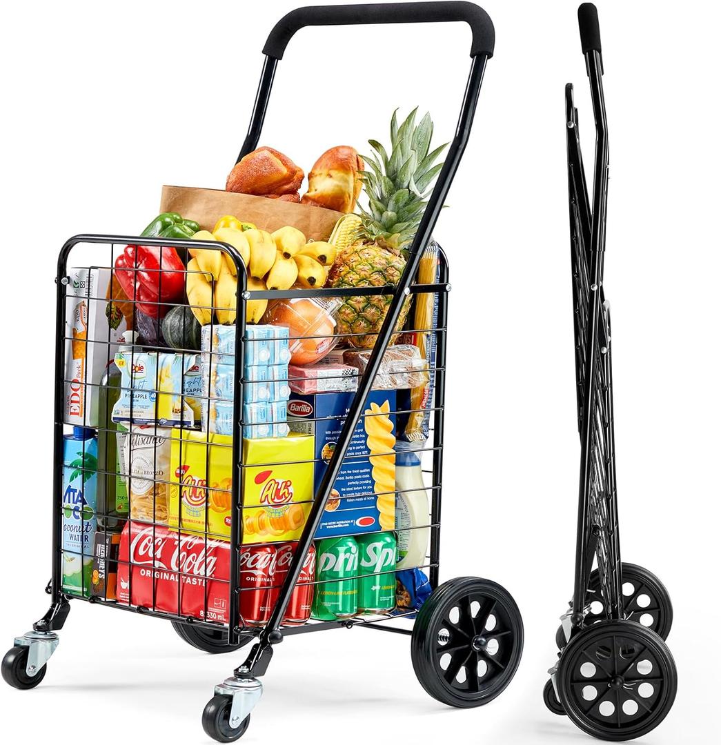 Pipishell Shopping Cart with Dual Swivel Wheels for Groceries, Compact Folding Portable Cart Saves Space, with Adjustable Handle Height, Lightweight Easy to Move Holds up to 70L/Max 66Ibs, PITUC1 (51cm48.5cm100cm, Black)