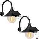 Aqonsie Solar Barn Lights with 3 Lighting Modes & Motion Sensor, Rustic Vintage Solar Shed Light, Waterproof Outdoor Wall Light for Barn, Shed, Chicken Coop, Porch (Black (2 Pack))