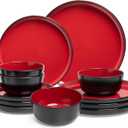 12-piece Dinnerware Sets Service for 4 - Dinner Plate, Dessert Plates, Cereal Bowls, Lightweight Melamine Plates and Bowls Sets, RV, Kitchen Dishes for Outdoor Use, Red and Black